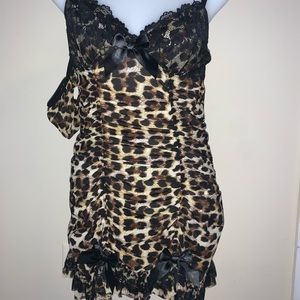 Leopard print bow babydoll  and panty